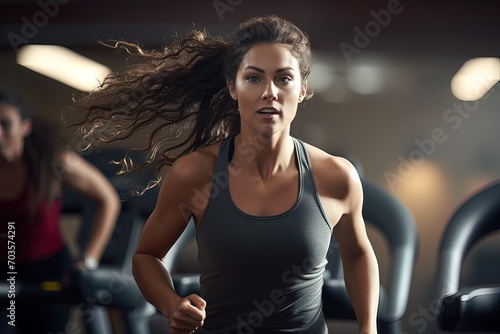 Athlete's intense treadmill run at the gym