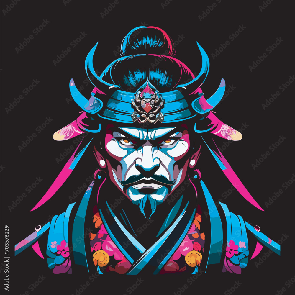 japanese samurai colorful vibrant vector illustration