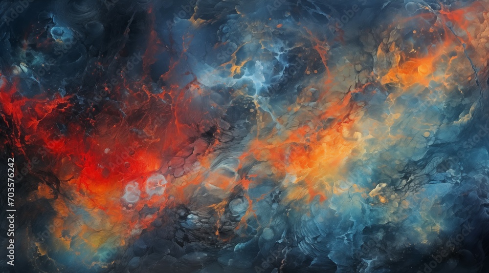 Abstract Blue and Orange Mysterious Space Canvas Painting Wallpaper Background