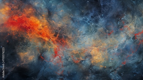 Abstract Blue and Orange Mysterious Space Canvas Painting Wallpaper Background © Psykromia
