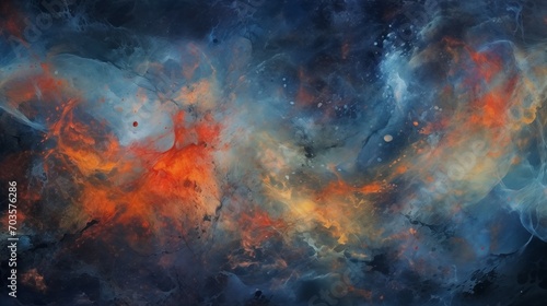 Abstract Blue and Orange Mysterious Space Canvas Painting Wallpaper Background © Psykromia