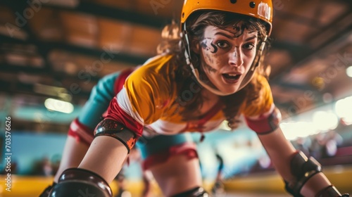 roller derby skater in action generative ai © ThisDesign