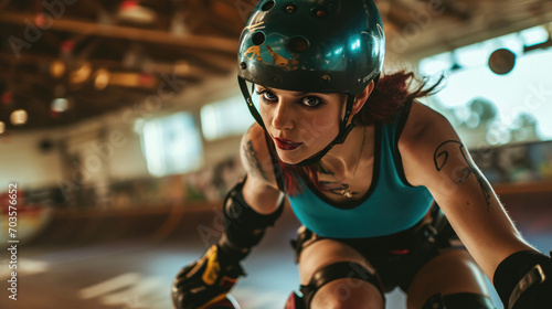 roller derby skater in action generative ai © ThisDesign