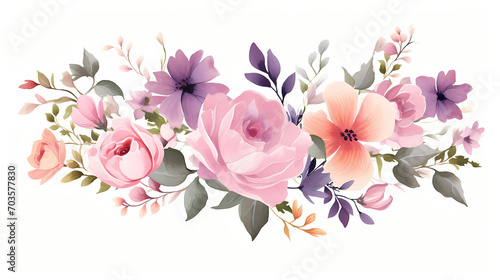 Fototapeta Naklejka Na Ścianę i Meble -  Floral frame with watercolor flowers, decorative flower background pattern, watercolor floral border background