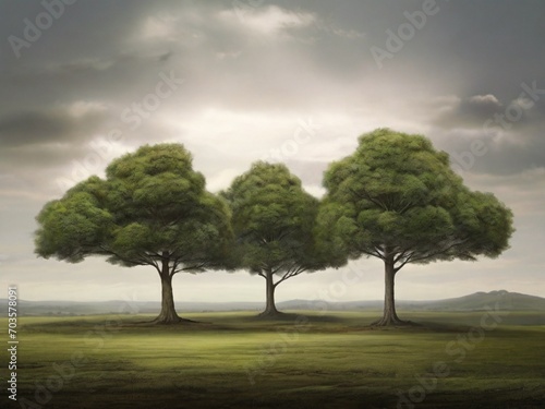 3 trees in cloudy weather