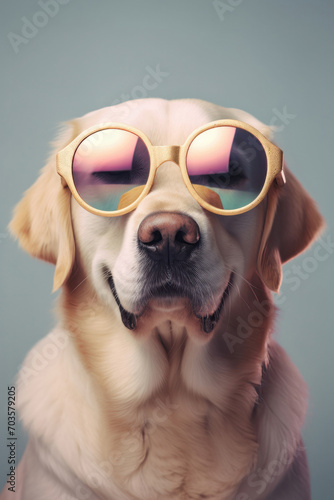 Golden Retriever in Gold-Rimmed Sunglasses Exuding Relaxation