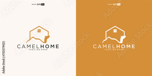 Desert camel with House for Home Real Estate Residential Mortgage Apartment Building Logo Design