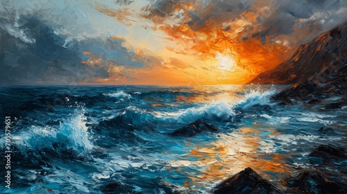 sunset over the sea, Watercolor