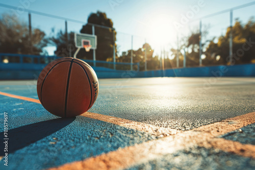 Basketball place on outdoor court in sunny day. photo