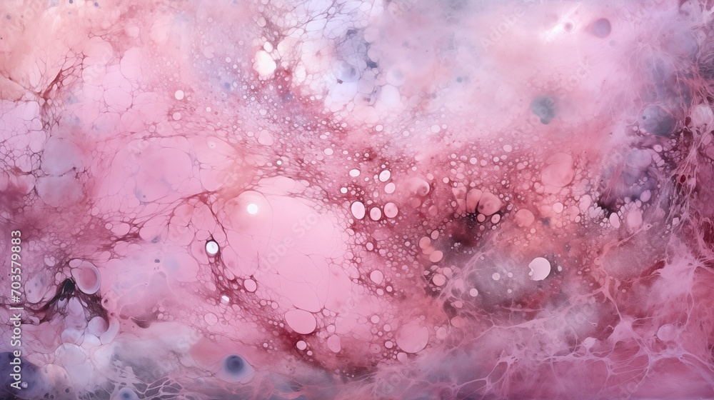 Fototapeta premium Pink Purple Violet Abstract Watercolor Painting, Style of Interstellar Nebulae, Bubbles in Organic Forms, Dark White and Light Indigo