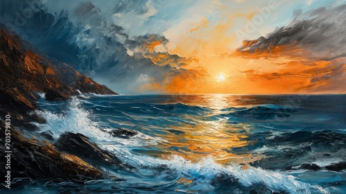 sunset over the sea, Watercolor