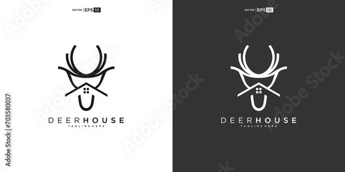 deer with House for Home Real Estate Residential Mortgage Apartment Building Logo Design
