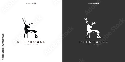 deer with House for Home Real Estate Residential Mortgage Apartment Building Logo Design