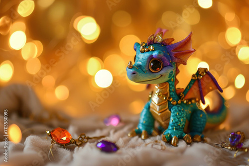 Gold background cute dragon Happy Chinese new year.