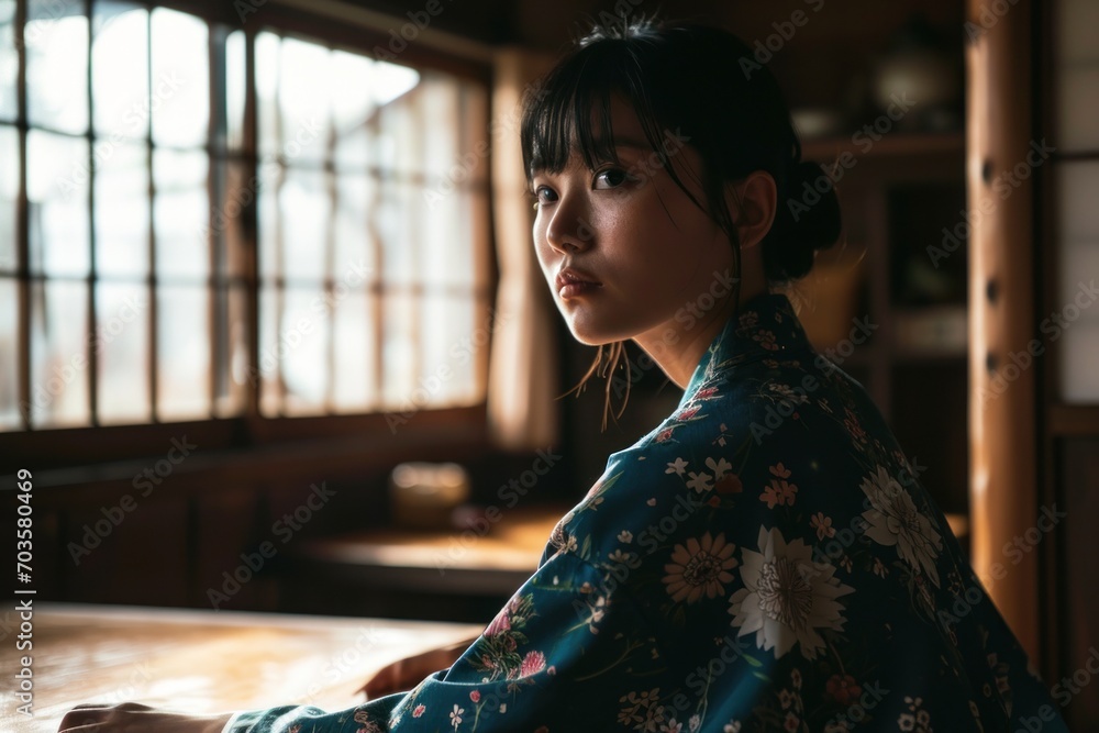 Fototapeta premium Retro Japanese woman fashion in a mysterious atmosphere.