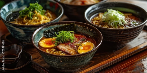 Shoyu Ramen Culinary Elegance, A Visual Feast of Japanese Broth Mastery, Savoring Umami in Every Slurp - Traditional Japanese Ramen Shop Ambiance - Moody Lighting & Close-up Ramen Composition