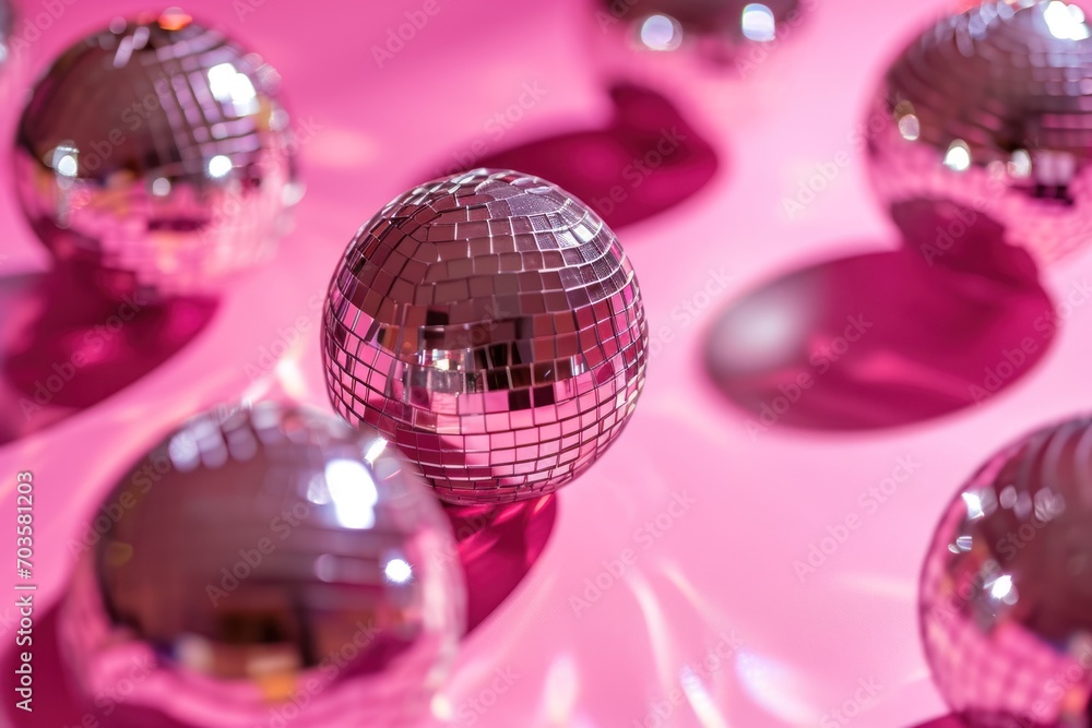 Abstract pink disco ball pattern over background.