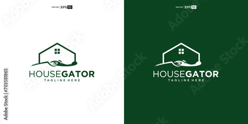 Crocodile alligator with House for Home Real Estate Residential Mortgage Apartment Building Logo Design