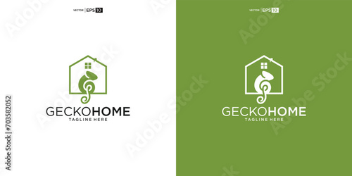 creative gecko and house logo vector concept element