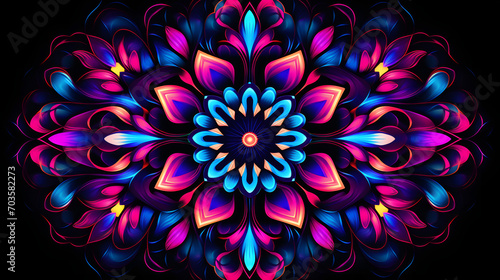 visually captivating seamless pattern with neon colors, forming a kaleidoscopic display of abstract geometric shapes © emaotx