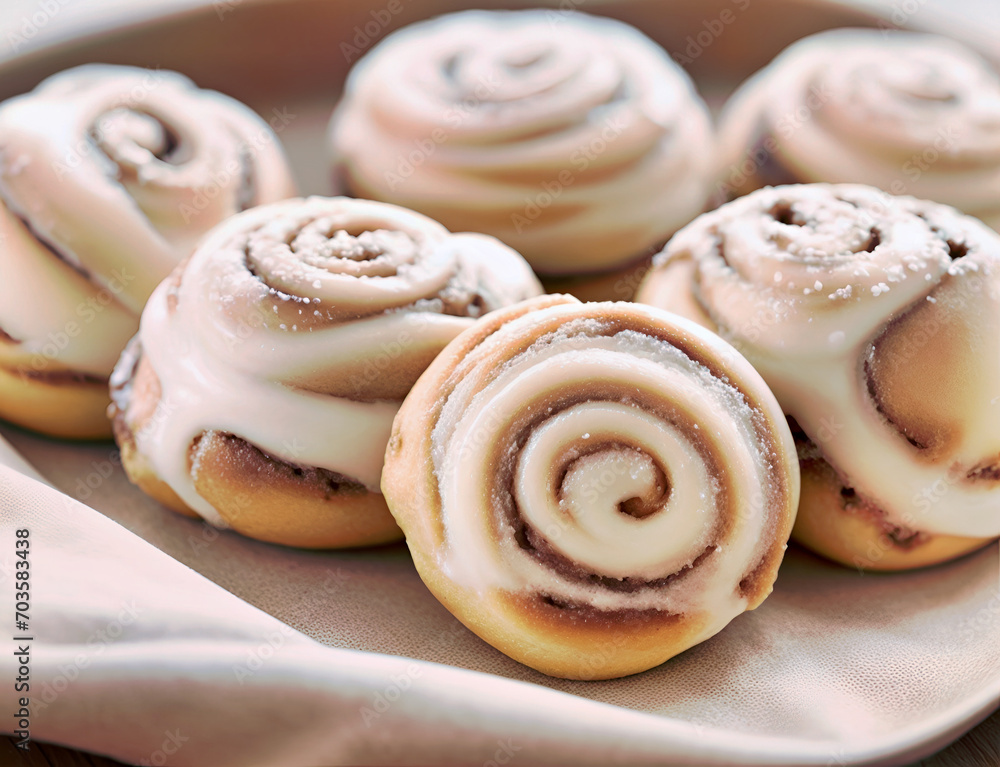 Sweet Delights, A Sinfully Scrumptious Plate Overflowing With Decadent Cinnamon Rolls Crowned in Heavenly Icing
