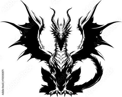 Majestic Dragon Vector Tattoo Design - Black Silhouette Monster