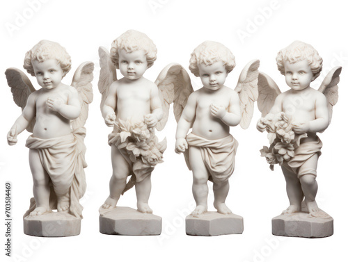 four cherub angel statues isolated on white background photo