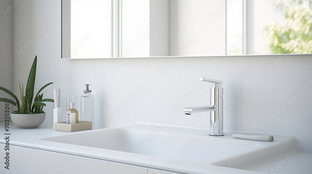 Minimalist bathroom interior with sink and mirror Minimalist bathroom interior with sink and mirror