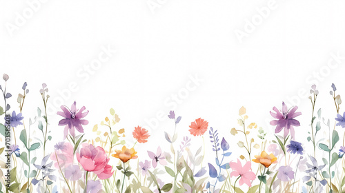 Floral frame with watercolor flowers, decorative flower background pattern, watercolor floral border background © feeng
