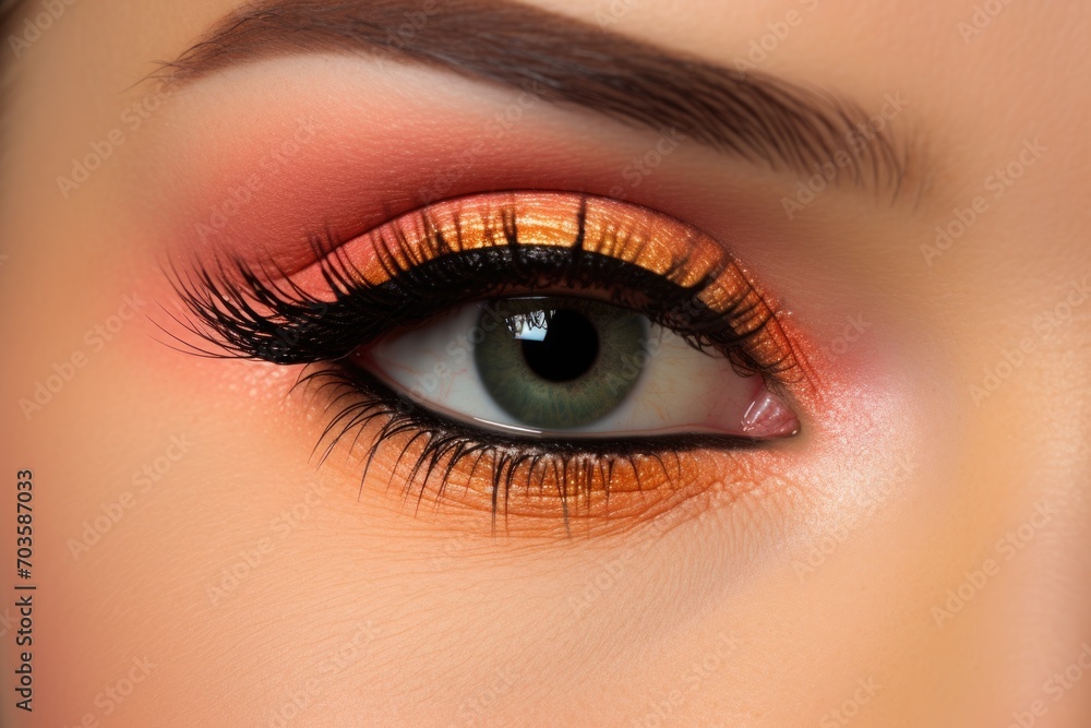 Green-eyed look with peach eye makeup Green-eyed look with peach eye makeup