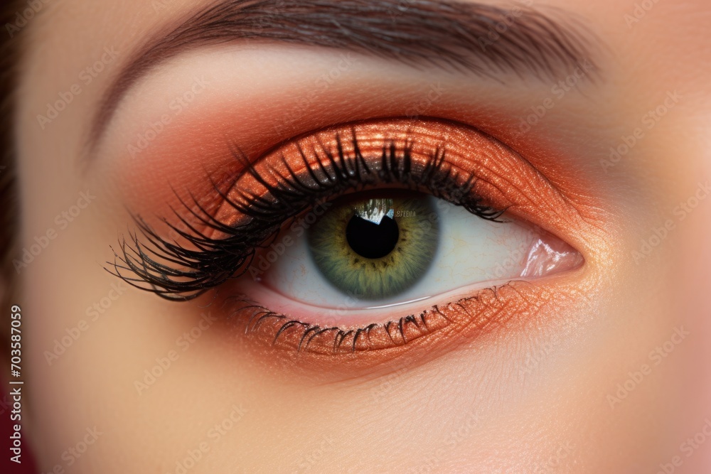 Green-eyed look with peach eye makeup Green-eyed look with peach eye makeup