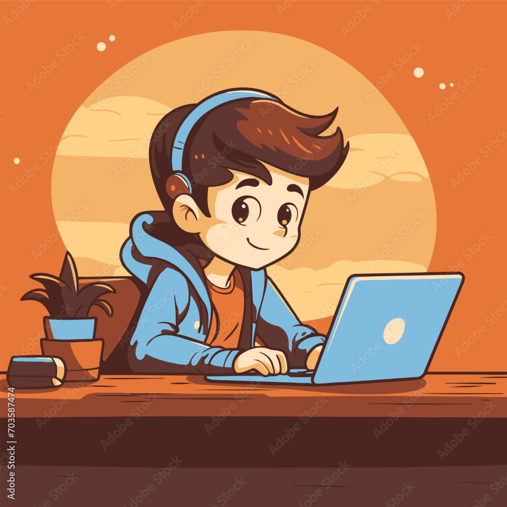 Primary school student using laptop computer for learning