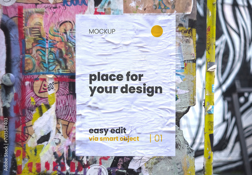 Vertical Paper Paste on Street Wall Mockup