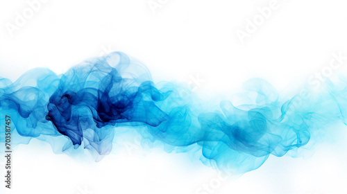 Beautiful blue ink dissolve in abstract white environment, smooth lines and twisted shapes in motion at white with space for text photo