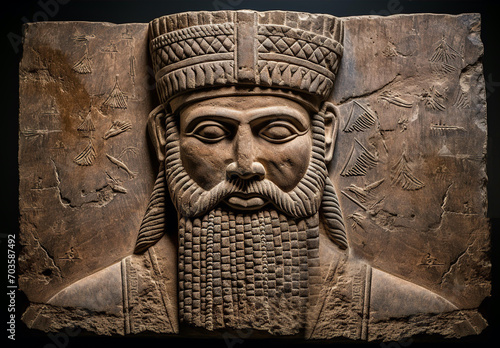Assyrian Relief from palace, Babylonian period depicting a King.   photo