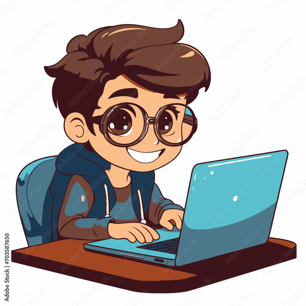 Kid using laptop computer for learning