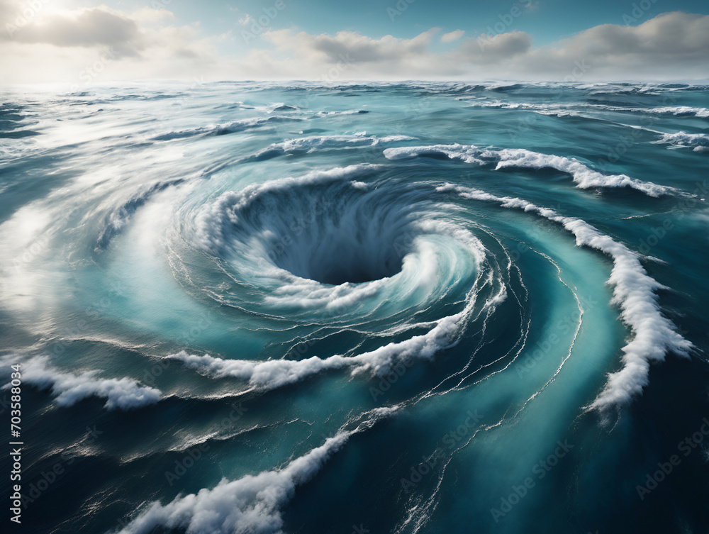 Obraz premium Drone view of a whirlpool in the ocean - Generative AI
