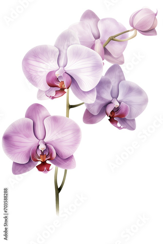 Watercolor Phalaenopsis Orchid flower png. Purple floral arrangement botanical illustration isolated with a transparent background.  Blossom flowers design.