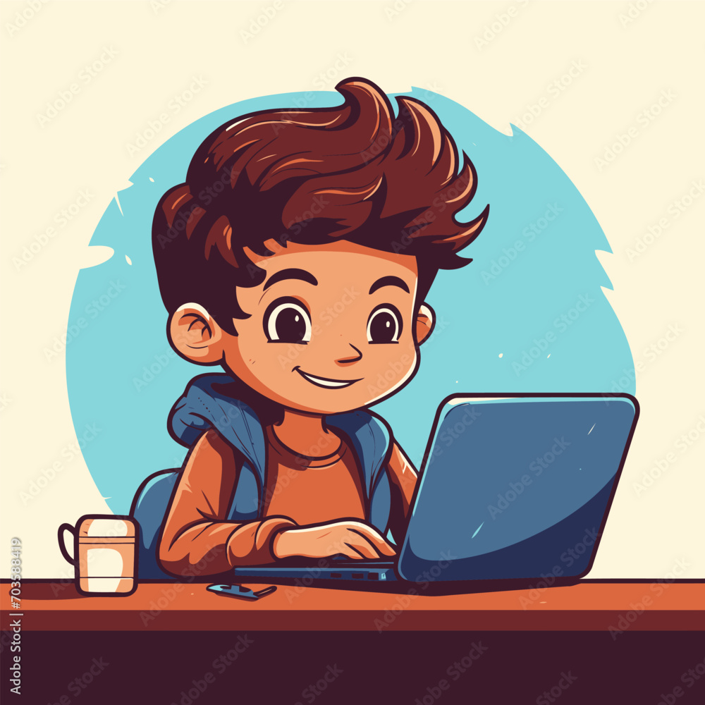 Kid using laptop computer for learning