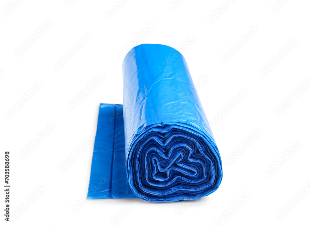Blue roll of garbage bags isolated on white background Blue roll of garbage bags isolated on white background
