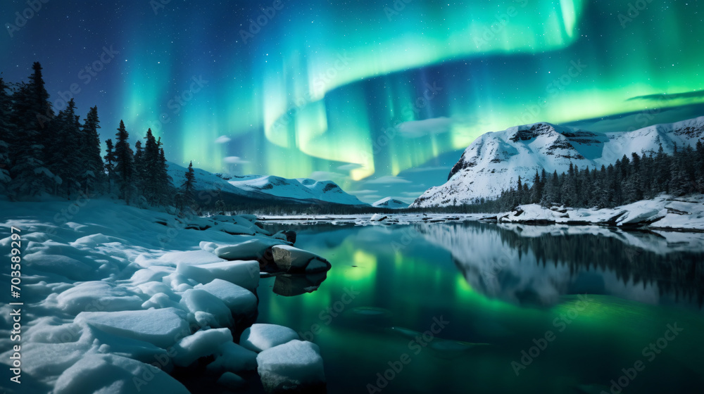 A mesmerizing Northern Lights festival in a snowy landscape.