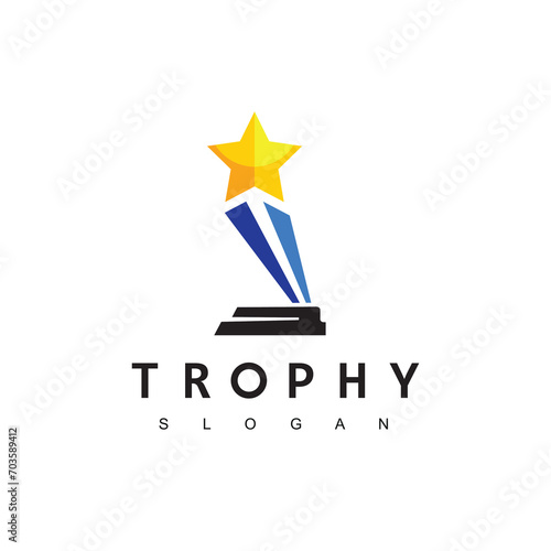 Winner Trophy Logo Template, Leadership And Competition Award Icon