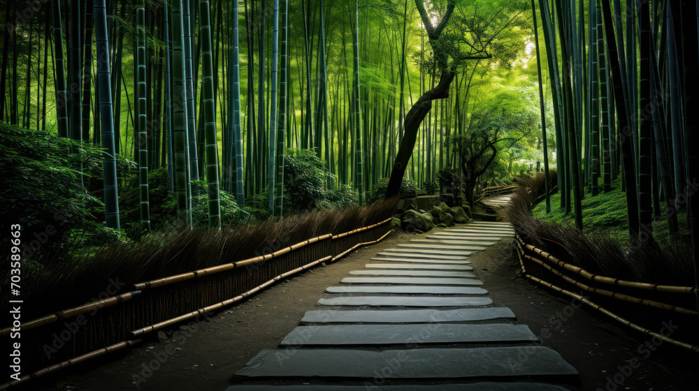 Fototapeta premium Bamboo forest with paths for walking around the forest
