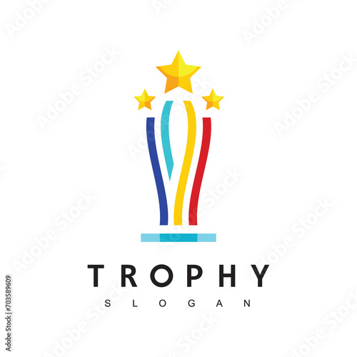 Winner Trophy Logo Template, Leadership And Competition Award Icon