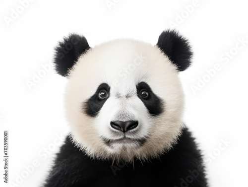 Closeup of cute baby panda face isolated on white background