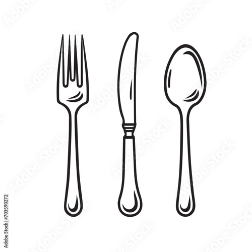 Spoon fork knife set in cartoon, doodle style. Isolated 2d vector illustration in logo, icon, sketch style, Eps 10. AI Generative