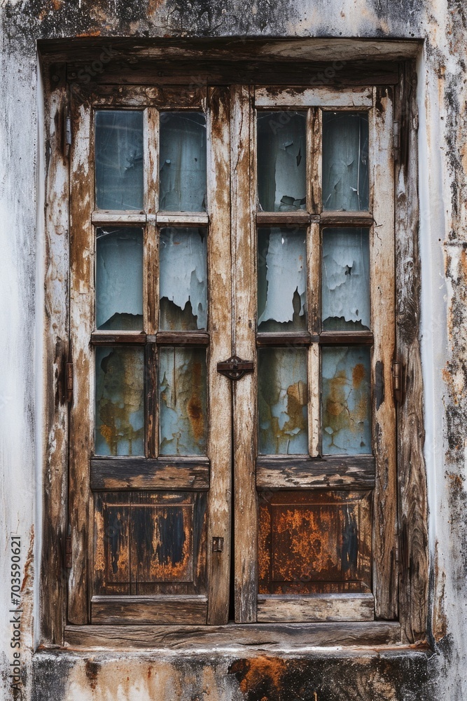 An old window with peeling paint. Perfect for adding a touch of rustic charm to your projects