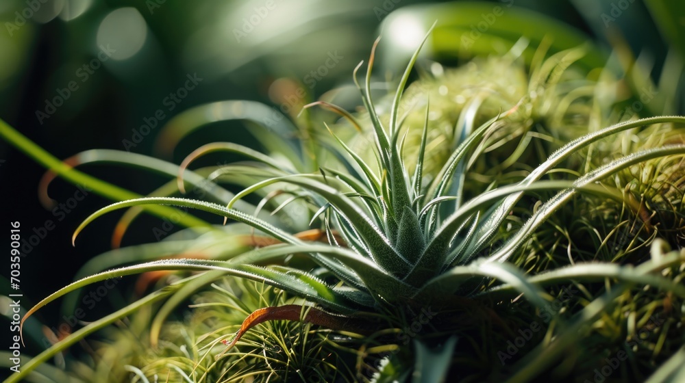 A detailed view of a plant growing on a surface covered in moss. This image can be used to depict nature, ecology, or the beauty of plants in a natural environment A detailed view of a plant growing on a surface covered in moss. This image can be used to depict nature, ecology, or the beauty of plants in a natural environment