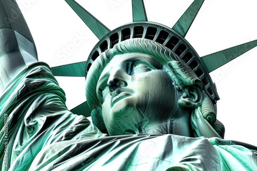 Close-up shot of the Statue of Liberty, symbolizing freedom and liberty. Ideal for patriotic themes and American history-related projects