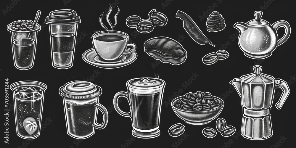 Assorted types of coffee displayed on a blackboard. Perfect for coffee shop menus or social media posts